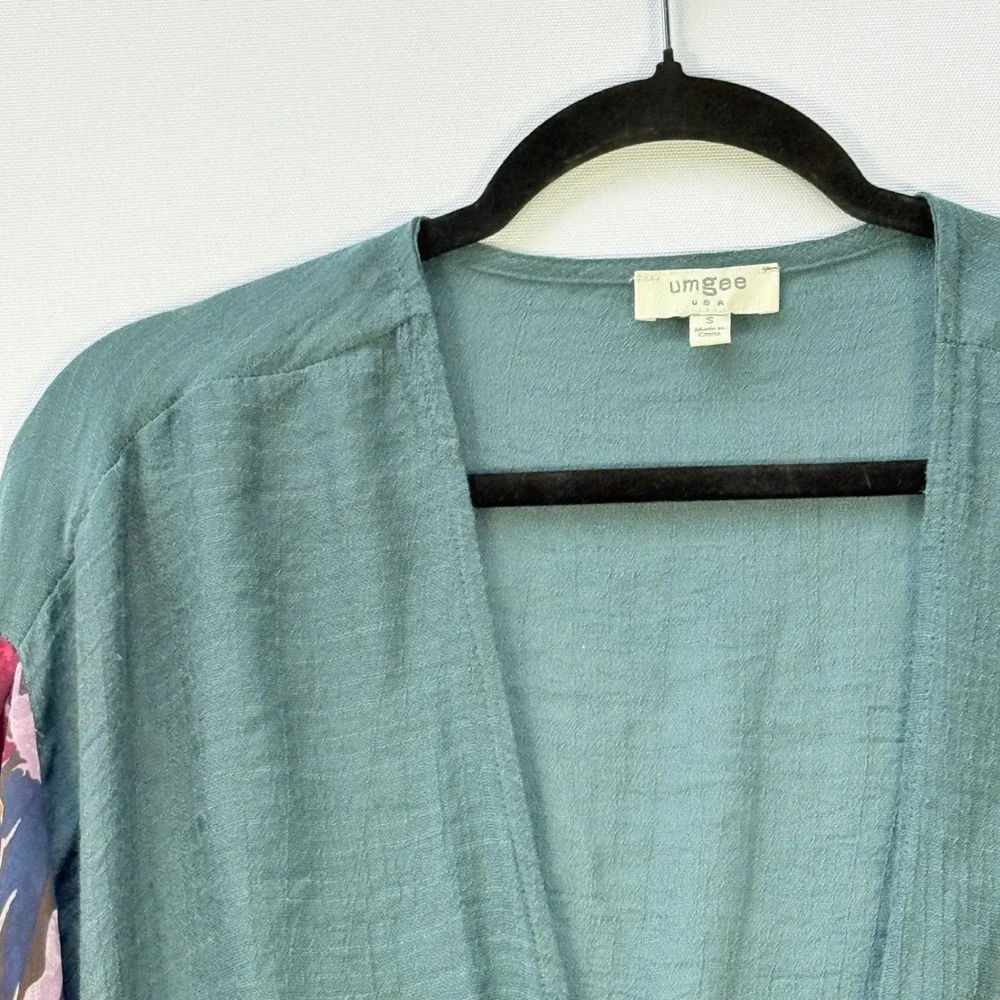 Umgee Blouse Womens Small Teal Green Floral Loose Boho‎ Festival Top Flowy Artsy